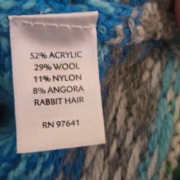 J. Jill Wool Angora Fair Isle Nordic Sweater Blue Green Size L - Picture 5 of 5